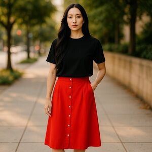 Vero Moda Spicy‎ Orange Midi Skirt Large Petite Button Front Linen Blend NWT